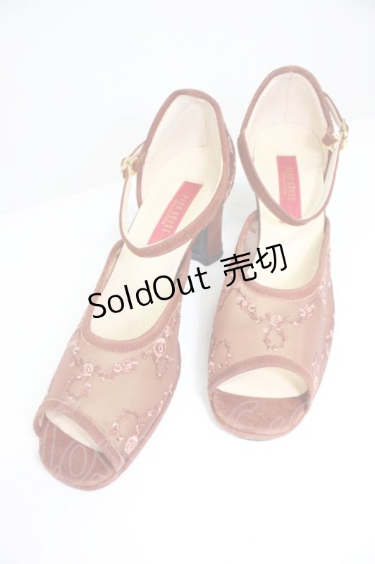 画像1: PINK HOUSE / フラワー刺繍シースルーパンプス LL ブラウン T-26-03-01-035-LO-SH-SA-ZTK043 (1)