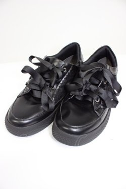 画像1: axes femme / レース切替フラットスニーカー L 黒 T-26-03-01-014-AX-SH-SA-ZT