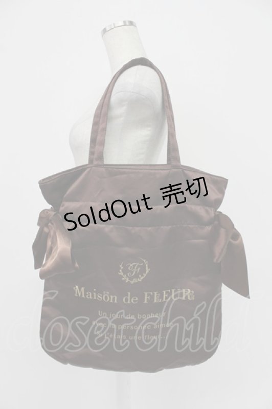 画像1: Maison de FLEUR / ダブルリボンギャザートートバッグ  ブラウン T-26-03-02-029-LO-BG-SA-ZTK042 (1)