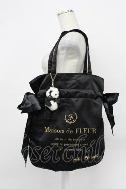 画像1: Maison de FLEUR / パンダチャーム付きダブルリボントートバッグ  黒 T-26-03-02-031-LO-BG-SA-ZT