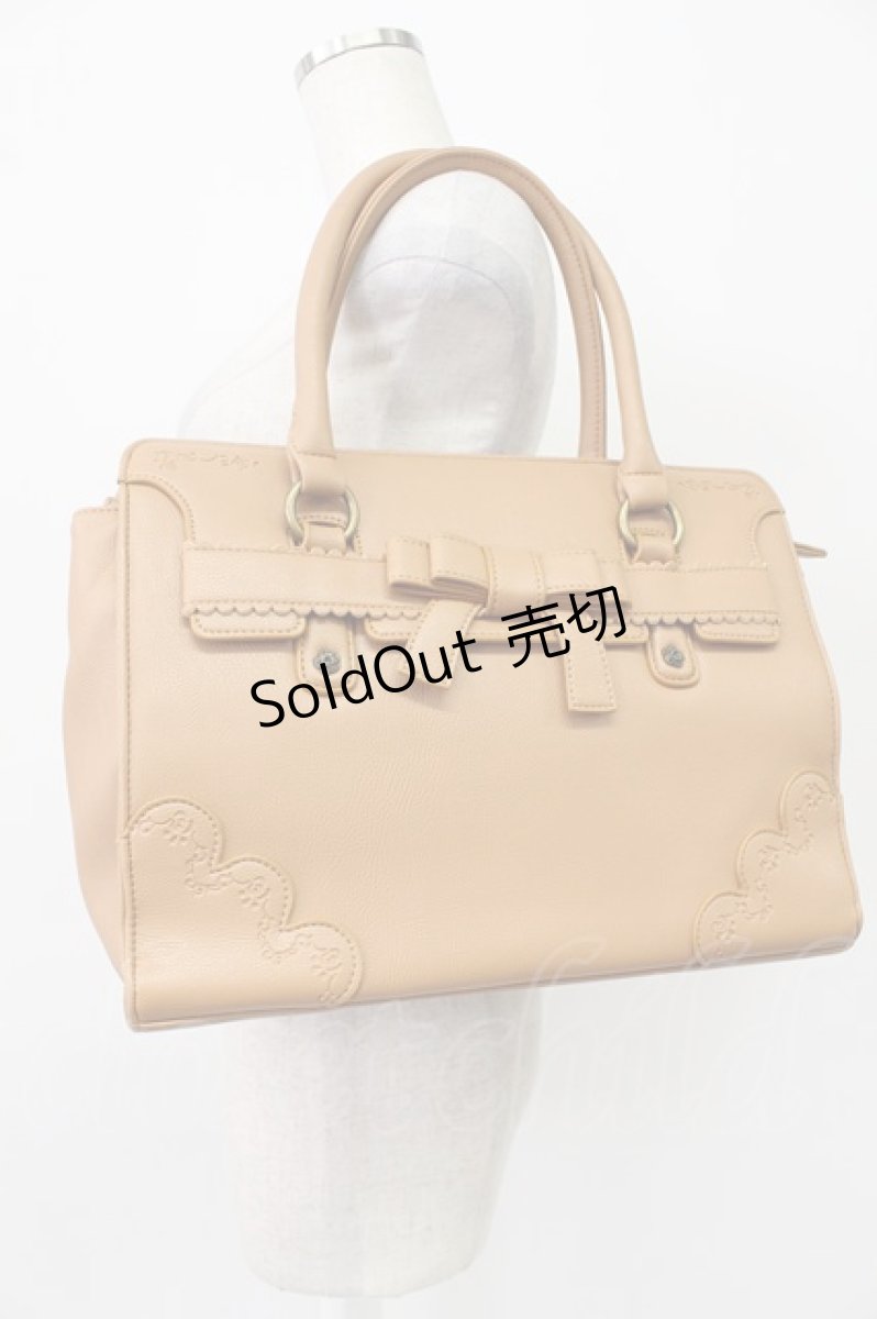 画像1: axes femme / スカラップリボン薔薇型押し2WAYトートバッグ  ベージュ T-26-03-02-005-AX-BG-SA-ZTK046 (1)