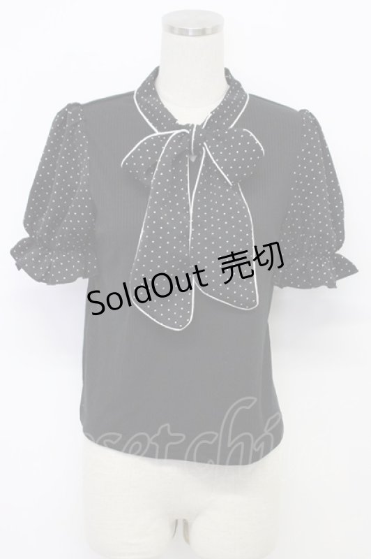 画像1: evelyn / ドット切り替えリボンタイトップス  黒Ｘ白 T-26-03-06-028-LO-TO-SA-ZT637 (1)