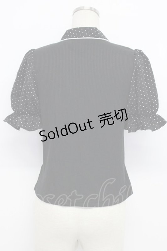 画像2: evelyn / ドット切り替えリボンタイトップス  黒Ｘ白 T-26-03-06-028-LO-TO-SA-ZT637 (2)