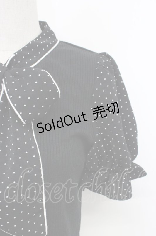 画像3: evelyn / ドット切り替えリボンタイトップス  黒Ｘ白 T-26-03-06-028-LO-TO-SA-ZT637 (3)