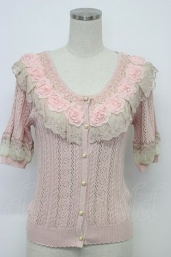 画像1: axes femme / シフォンお花レース重カーデ  ピンク T-26-03-06-006-AX-TO-SA-ZT