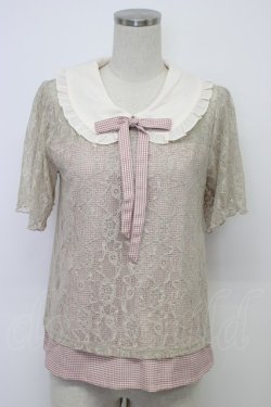 画像1: axes femme / ギンガムチェックレースプルオーバー  ピンク T-26-03-06-008-AX-TO-SA-ZT