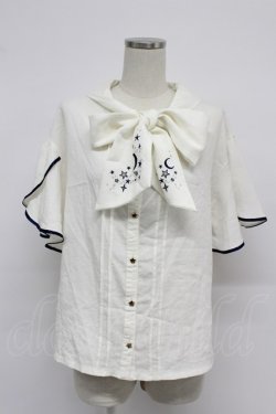 画像1: axes femme / 夏の星空刺繍ボウタイブラウス M ホワイト T-26-03-07-019-AX-BL-SA-ZT