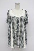 axes femme / ギンガムチェック切替シフォンブラウス風トップス  黒Ｘ白 T-26-03-07-036-AX-BL-SA-ZT