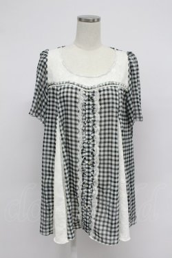 画像1: axes femme / ギンガムチェック切替シフォンブラウス風トップス  黒Ｘ白 T-26-03-07-036-AX-BL-SA-ZT