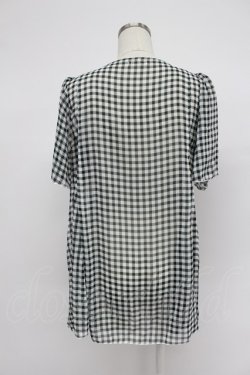 画像2: axes femme / ギンガムチェック切替シフォンブラウス風トップス  黒Ｘ白 T-26-03-07-036-AX-BL-SA-ZT