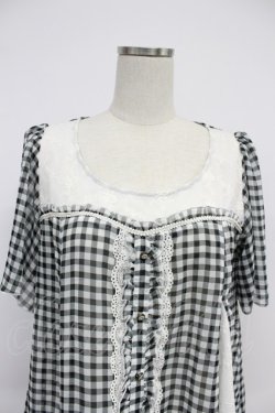 画像4: axes femme / ギンガムチェック切替シフォンブラウス風トップス  黒Ｘ白 T-26-03-07-036-AX-BL-SA-ZT