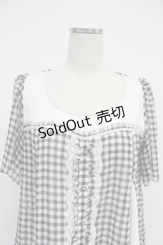 画像4: axes femme / ギンガムチェック切替シフォンブラウス風トップス  黒Ｘ白 T-26-03-07-036-AX-BL-SA-ZT638 (4)