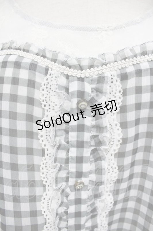 画像5: axes femme / ギンガムチェック切替シフォンブラウス風トップス  黒Ｘ白 T-26-03-07-036-AX-BL-SA-ZT638 (5)