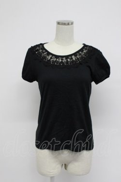 画像1: Emily Temple cute / レース襟半袖カットソー  黒 T-26-03-07-039-ET-TO-SA-ZT