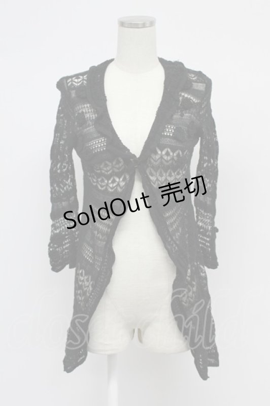 画像1: INGEBORG / お花モチーフ使い透かし編みカーディガン 9号 クロ T-26-03-07-043-LO-TO-OW-ZT638 (1)