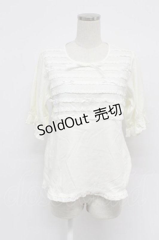画像1: PINK HOUSE / リボンいっぱいフリル使いカットソー  白 T-26-03-07-006-LO-TO-SA-ZT638 (1)