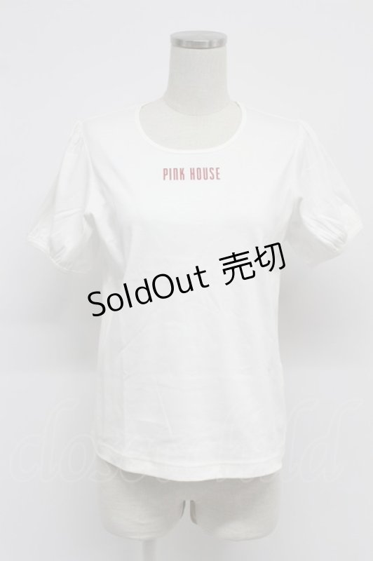 画像1: PINK HOUSE / ロゴ入りパフスリーブカットソー  白Ｘ赤 T-26-03-07-010-LO-TO-SA-ZT638 (1)