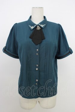 画像1: axes femme / メタル×タイ付き連釦ブラウス M グリーン T-26-03-08-025-AX-BL-SA-ZT