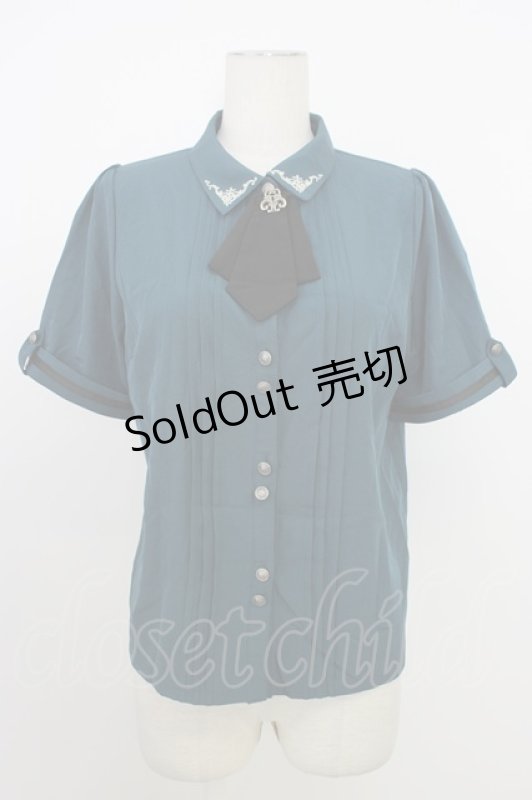 画像1: axes femme / メタル×タイ付き連釦ブラウス M グリーン T-26-03-08-025-AX-BL-SA-ZT640 (1)