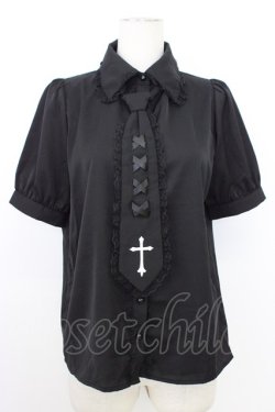 画像1: MA*RS / クロス刺繍ネクタイ付きブラウス  ブラック T-26-03-08-029-EL-BL-SA-ZT