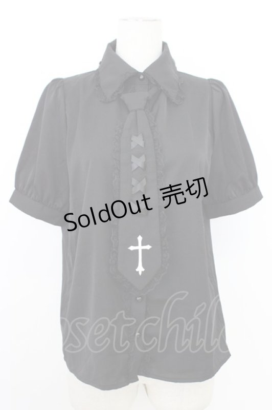 画像1: MA*RS / クロス刺繍ネクタイ付きブラウス  ブラック T-26-03-08-029-EL-BL-SA-ZT640 (1)