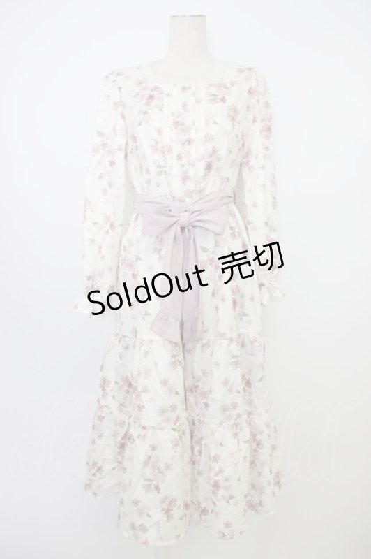 画像1: axes femme / 桜柄ティアードワンピース M キナリ T-26-03-08-033-AX-OP-SA-ZT640 (1)