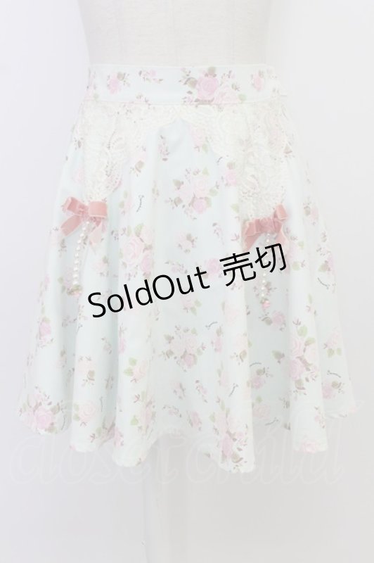 画像1: Swankiss / 薔薇柄フェイクガータースカート  ミント T-26-03-08-039-CA-SK-SA-ZT641 (1)