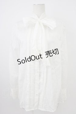 画像1: Jane Marple / リボンタイレース襟長袖ブラウス  白 T-26-03-08-007-JM-BL-SA-ZT