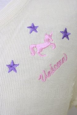 画像3: SWIMMER / ユニコーン刺繍半袖ニットカーディガン  アイボリー T-26-03-08-013-EL-TO-SA-ZT