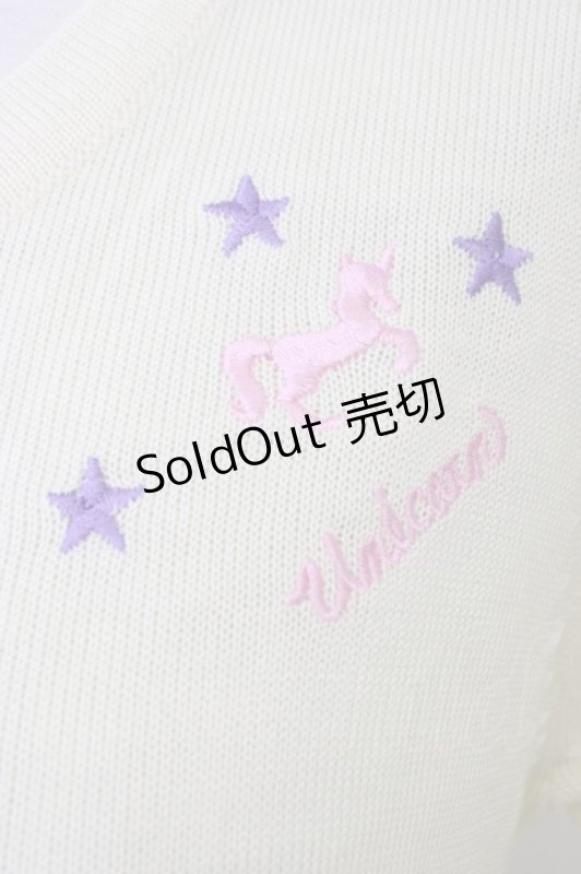 画像3: SWIMMER / ユニコーン刺繍半袖ニットカーディガン  アイボリー T-26-03-08-013-EL-TO-SA-ZT640 (3)