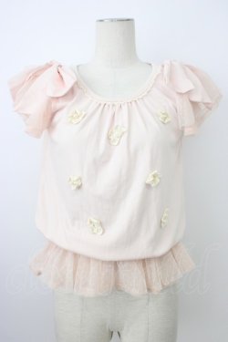 画像1: LIZ LISA / フラワーモチーフ&チュールトップス 0 ピンク T-26-03-08-015-LO-TO-SA-ZT
