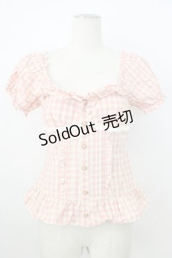 画像1: LIZ LISA / ギンガムチェック半袖フリルトップス 1 ピンク T-26-03-08-018-LO-TO-SA-ZT