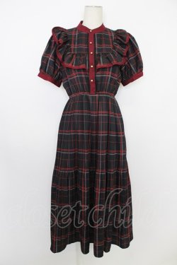 画像1: axes femme POETIQUE / レトロチェックロングワンピース  黒Ｘボルドー T-26-03-11-032-AX-OP-SA-ZT