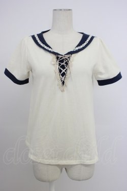 画像1: axes femme / セーラーカラー風デザイントップス  アイボリーＸネイビー T-26-03-11-004-AX-TO-SA-ZT