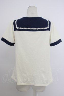画像2: axes femme / セーラーカラー風デザイントップス  アイボリーＸネイビー T-26-03-11-004-AX-TO-SA-ZT