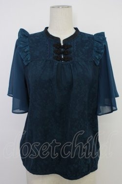 画像1: axes femme / ジャカードチャイナブラウス  ブルーグリーン T-26-03-11-014-AX-BL-SA-ZT