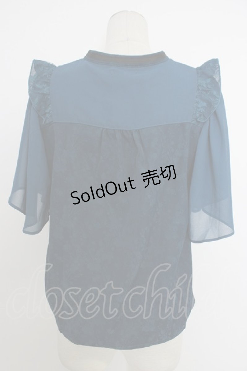 画像2: axes femme / ジャカードチャイナブラウス  ブルーグリーン T-26-03-11-014-AX-BL-SA-ZT641 (2)