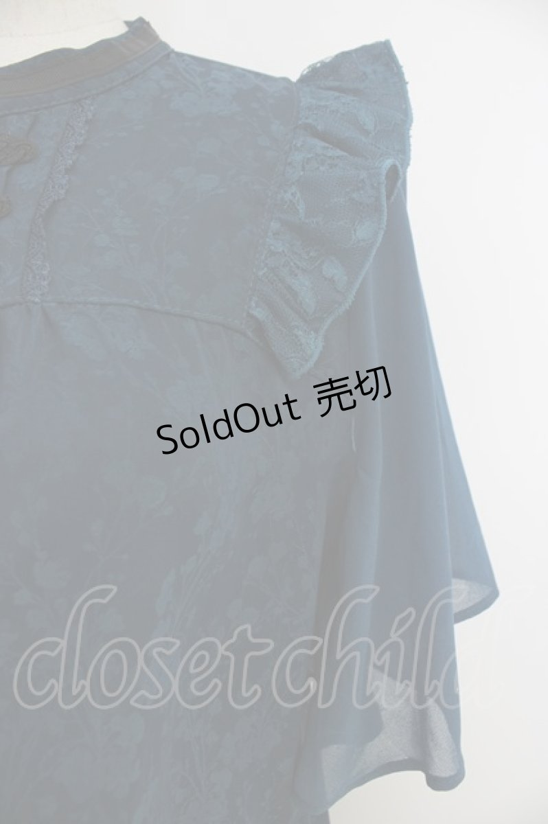 画像3: axes femme / ジャカードチャイナブラウス  ブルーグリーン T-26-03-11-014-AX-BL-SA-ZT641 (3)