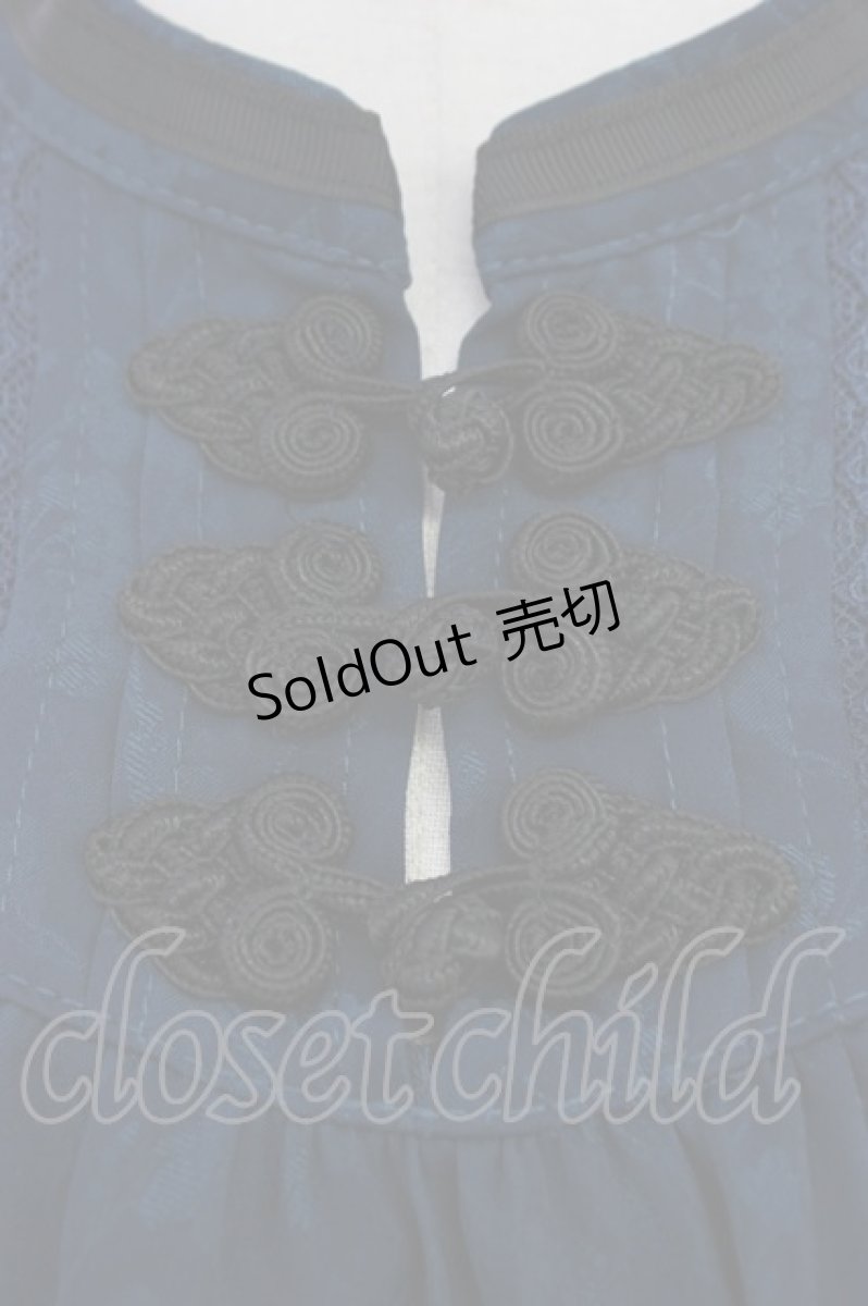 画像4: axes femme / ジャカードチャイナブラウス  ブルーグリーン T-26-03-11-014-AX-BL-SA-ZT641 (4)