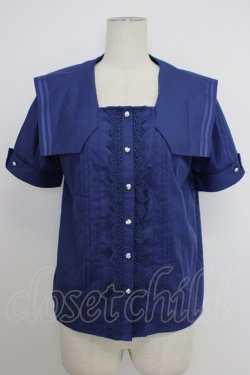 画像1: axes femme / マリン風セーラーカラーブラウス  ブルー T-26-03-11-016-AX-BL-SA-ZT