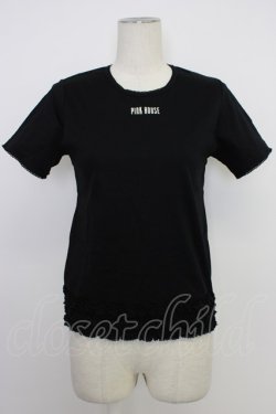 画像1: PINK HOUSE / フリルロゴ使い半袖カットソー  黒Ｘ白 T-26-03-11-020-LO-TO-SA-ZT