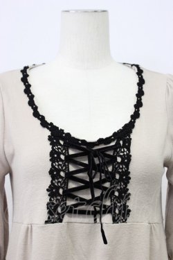 画像4: axes femme / フロント編み上げ半袖ワンピース  ベージュX黒 T-26-03-13-023-AX-OP-SA-ZT