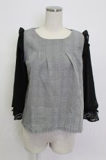 画像1: axes femme POETIQUE / グレンチェックシフォン袖トップス  黒Ｘ白 T-26-03-13-004-AX-TO-SA-ZH (1)