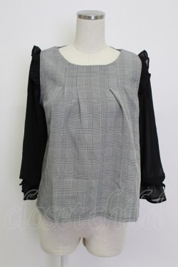 画像1: axes femme POETIQUE / グレンチェックシフォン袖トップス  黒Ｘ白 T-26-03-13-004-AX-TO-SA-ZT