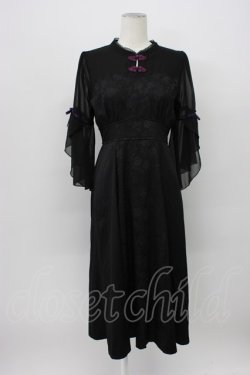 画像1: axes femme POETIQUE / チャイナボタンフレア袖ワンピース M ブラック T-26-03-13-029-AX-OP-SA-ZT