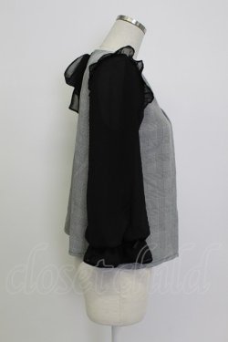 画像2: axes femme POETIQUE / グレンチェックシフォン袖トップス  黒Ｘ白 T-26-03-13-004-AX-TO-SA-ZT