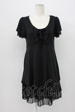 画像1: axes femme / 裾お花モチーフ半袖ワンピース  黒 T-26-03-13-030-AX-OP-SA-ZT