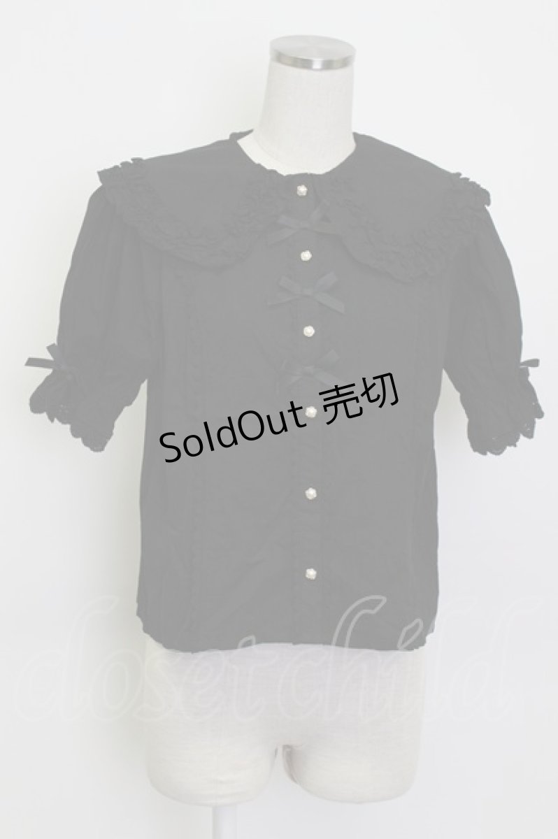 画像1: axes femme kawaii / 半袖丸襟コットンブラウス M ブラック T-26-03-13-005-AX-BL-SA-ZT (1)