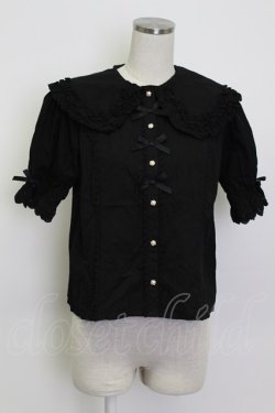 画像1: axes femme kawaii / 半袖丸襟コットンブラウス M ブラック T-26-03-13-005-AX-BL-SA-ZT