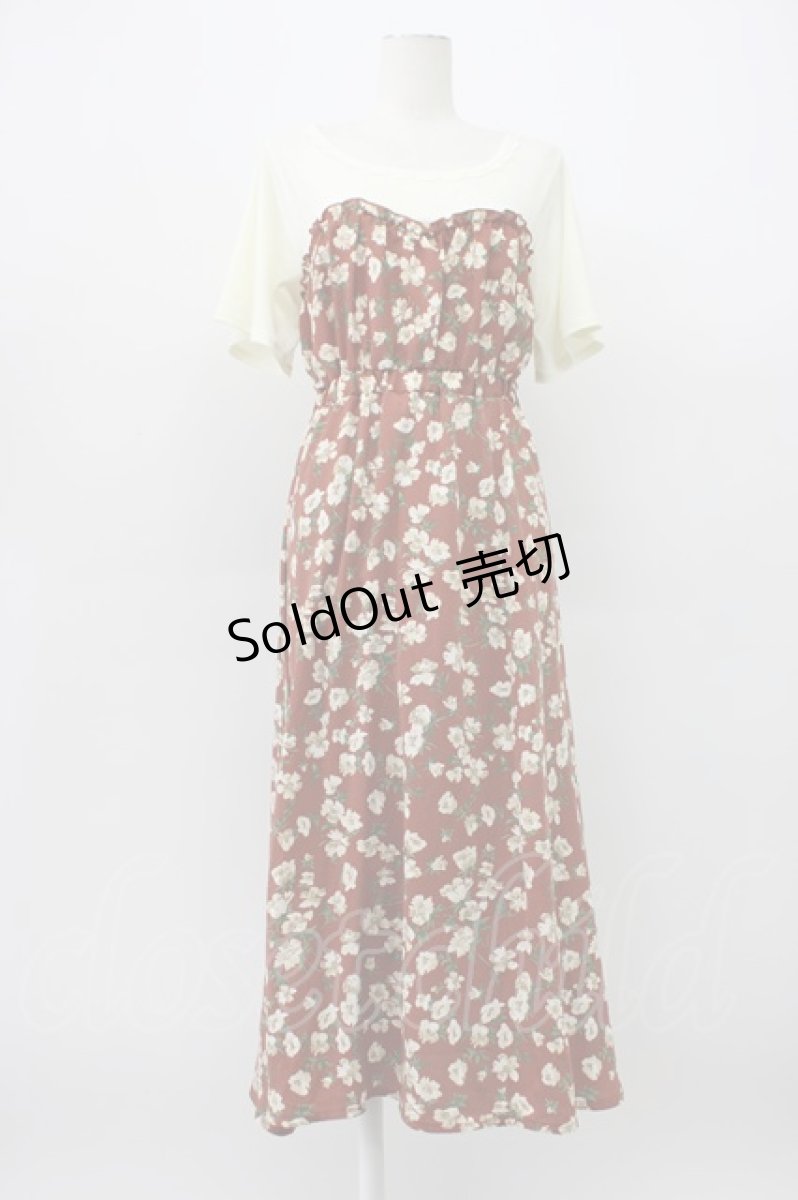 画像1: axes femme / ビスチェ切替ドッキングワンピース  ブラウンＸ白 T-26-03-13-014-AX-OP-SA-ZT645 (1)